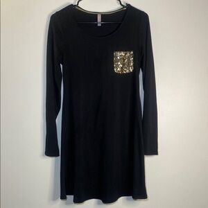 Xhilaration Black Gold Sequin Embellished Long Sleeve Dress